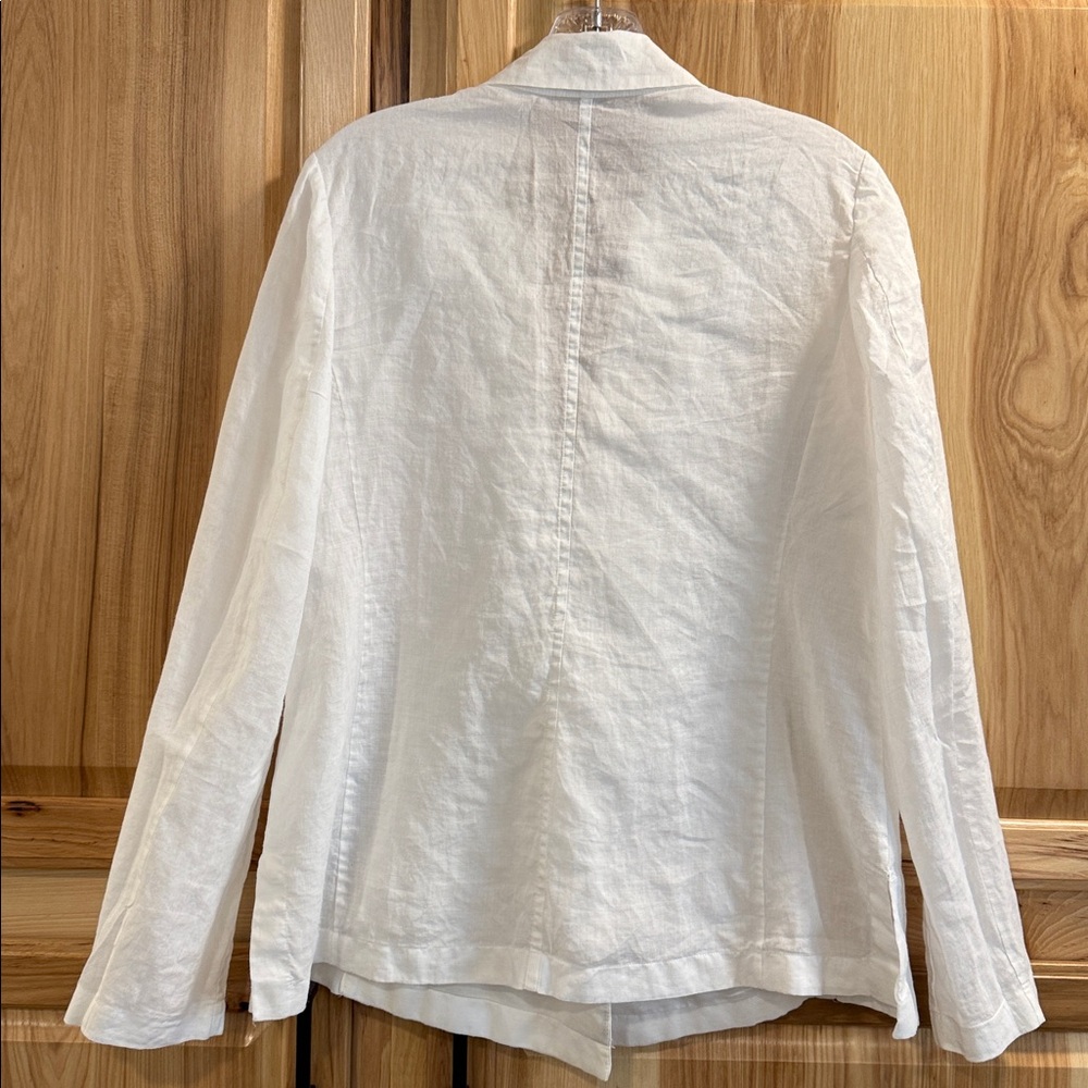 Theory White Ramie Neutral Minimalist Button Front Classy Blazer Size 6 - Picture 5 of 11